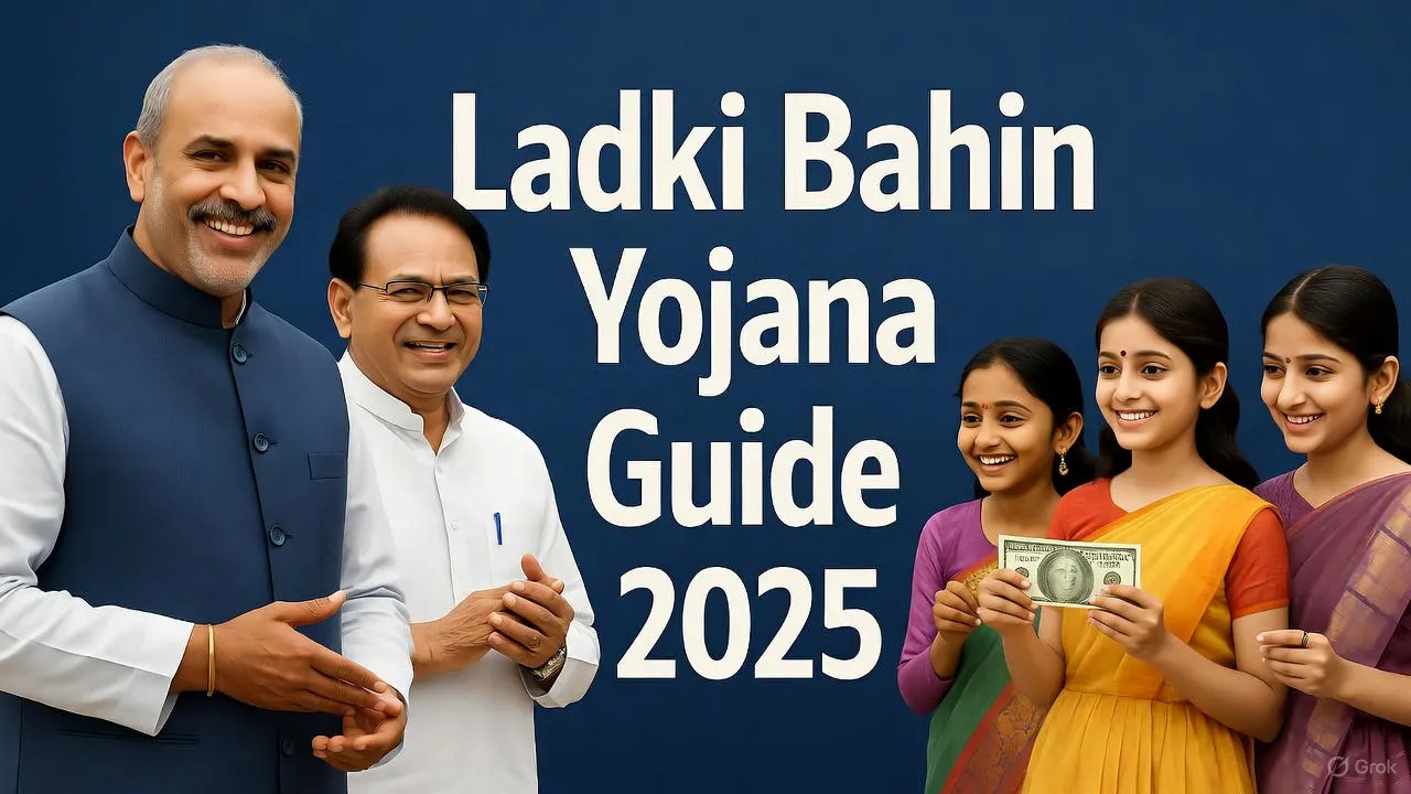 Ladki Bahin Yojana 2025: Smiling woman in a vibrant setting using a phone to master online apply, eKYC, and payment status.