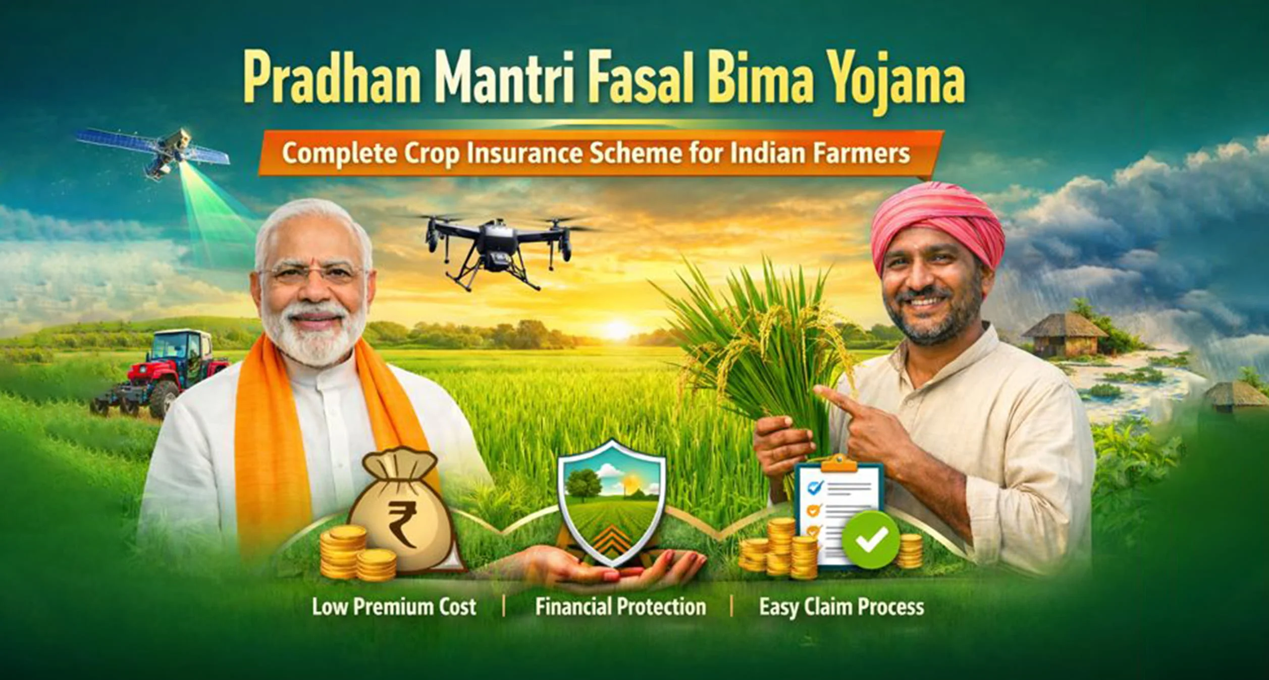 Pradhan Mantri Fasal Bima Yojana crop insurance scheme for Indian farmers protecting crops against natural disasters